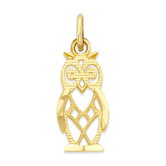 Solid 10k Gold Owl Charm - DIY Jewelry Making Animal Charm with Jump Ring - Picture 1 of 5